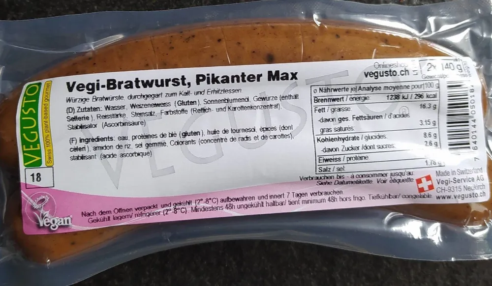 Vegu-Bratwurst, Pikanterweise Max