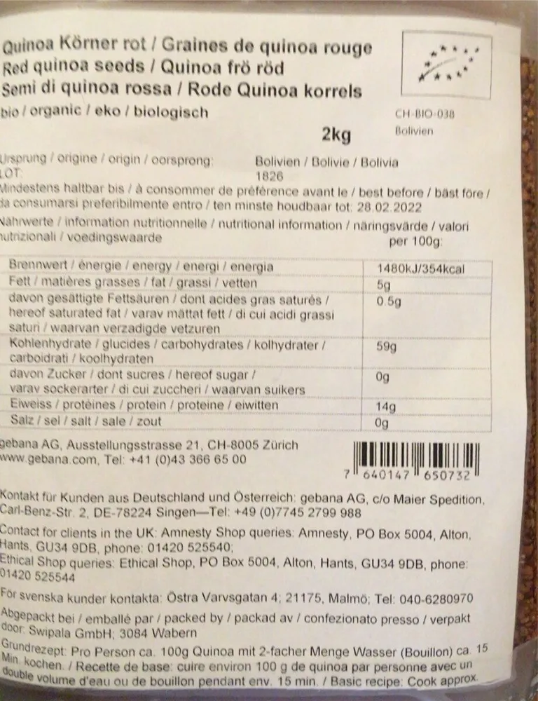 Graines de quinoa rouge bio