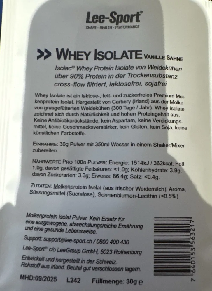 Whey Isolate Vanille Sahne