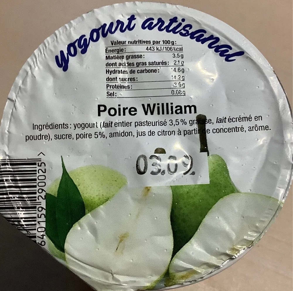 Yogourt artisanal Poire William