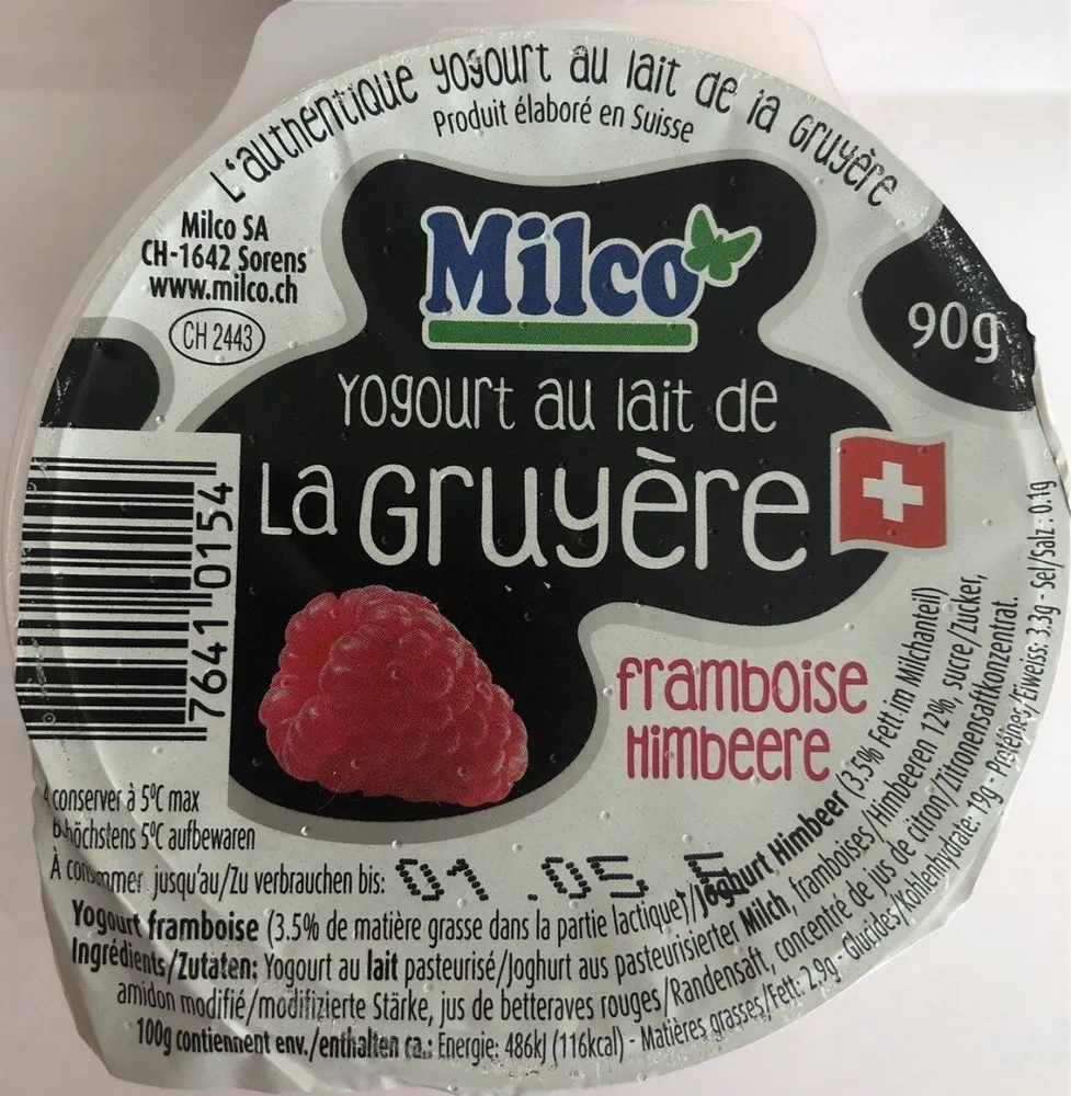 Yogourt au lait de la Gruyère Framboise