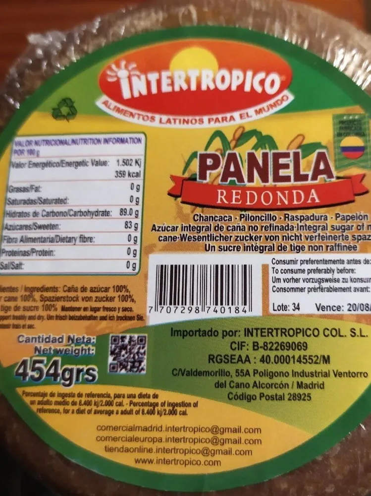 Panela redonda ecológico 100 % caña de azúcar
