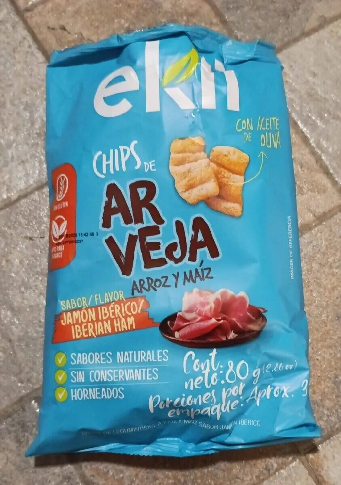 Chips de arvejas arroz y maíz sabor jamón ibérico