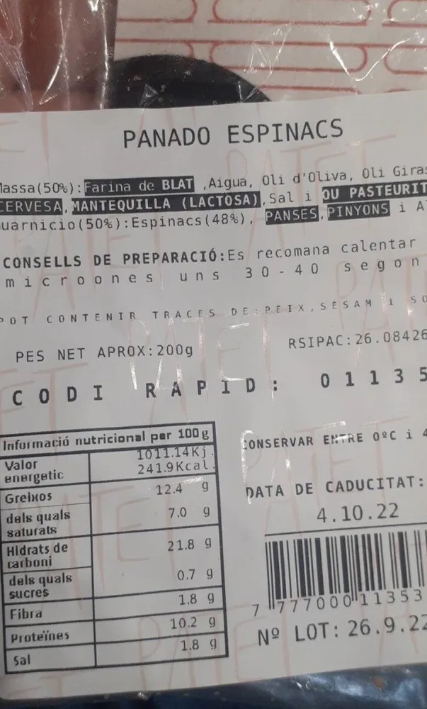 Panadó Espinacs