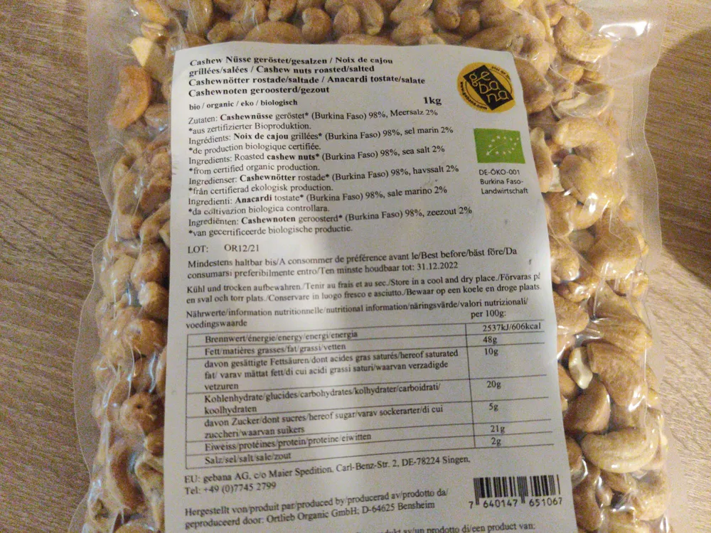 Cashew Nüsse geröstet/gesalzen