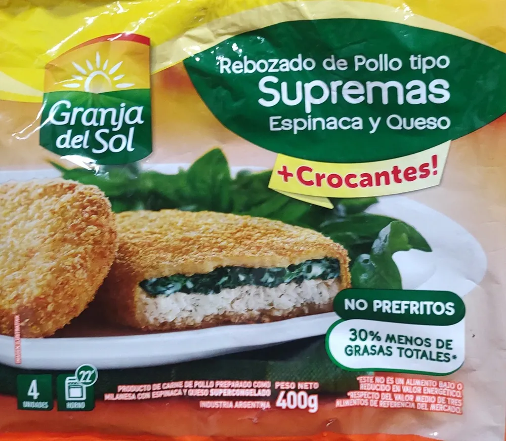 Rebozado de pollo tipo supremas espinaca y queso