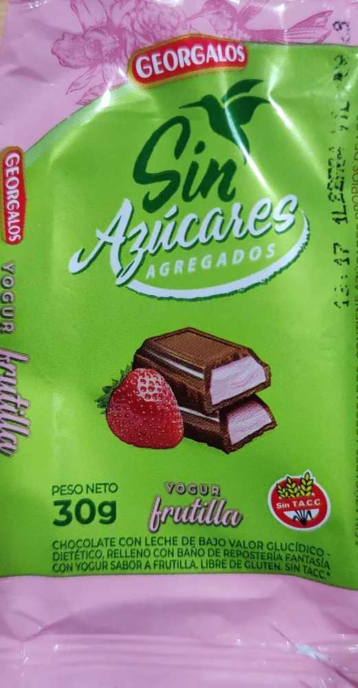 Chocolate sin azúcares agregados - Sabor yogur frutilla