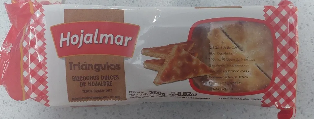 Triángulos, bizcochos dulces de hojaldre