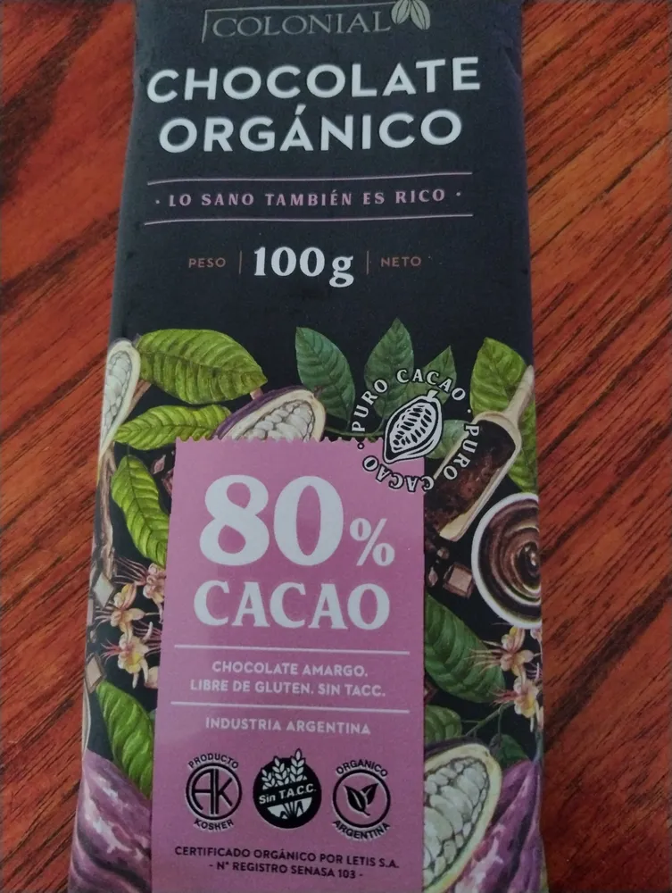 chocolate orgánico 80% cacao