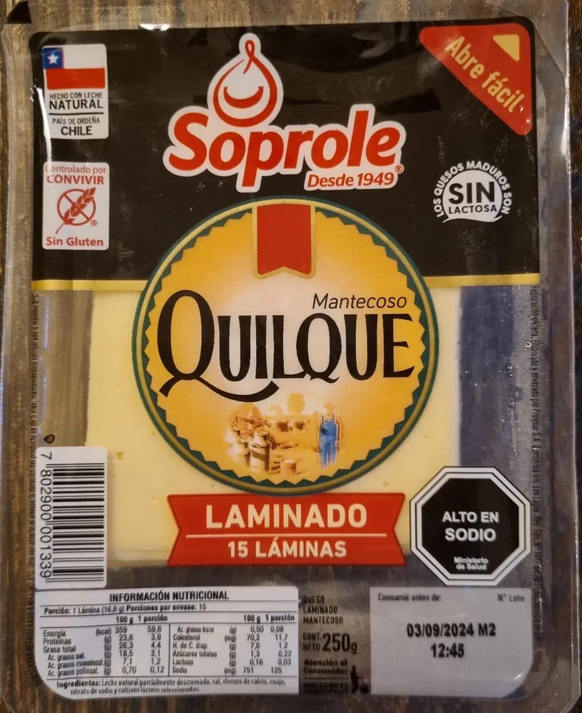 Queso laminado mantecoso quilque