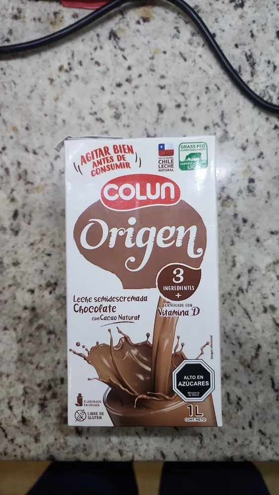 Origen Leche semidescremada Chocolate con Cacao Natural