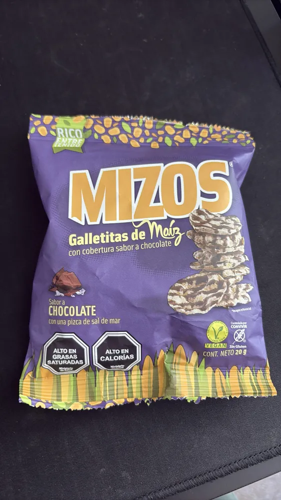 MIZOS Galletitas de Maíz con cobertura sabor a chocolate Sabor a CHOCOLATE con una pizca de sal de mar
