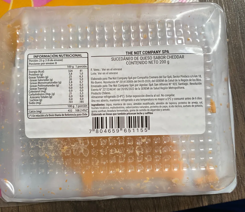 Sucedáneo de queso sabor cheddar