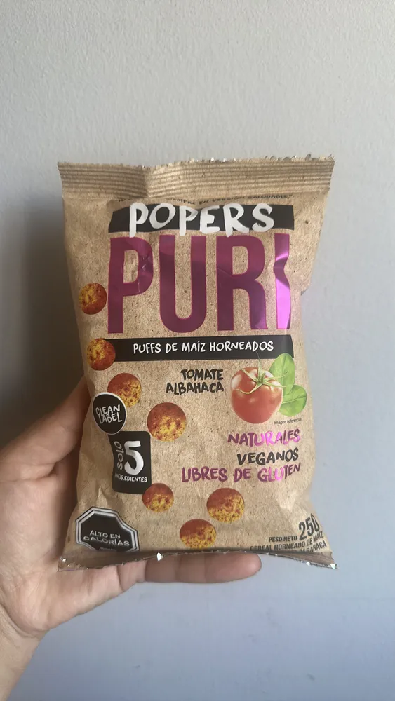 POPERS PURI PUFFS DE MAÍZ HORNEADOS TOMATE ALBAHACA