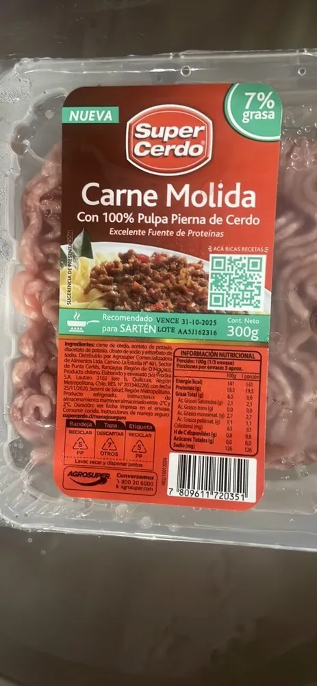 Carne Molida 7% Pierna de Cerdo