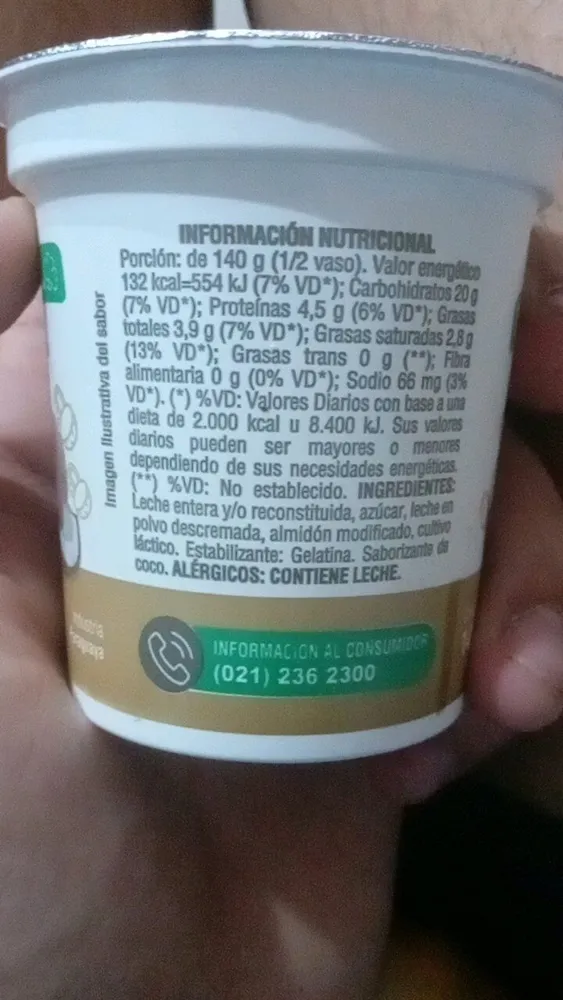 yogur entero de coco, trebol