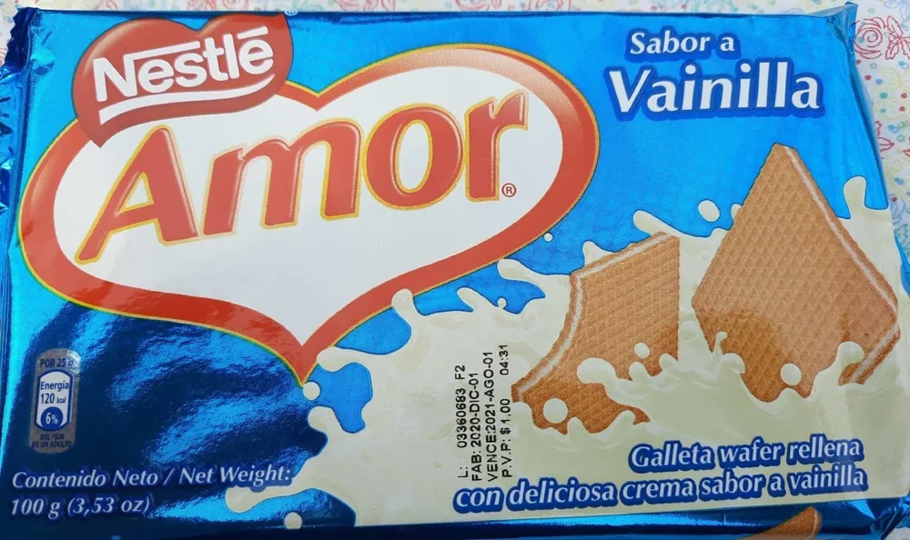 Amor galletas wafer rellena sabor vainilla