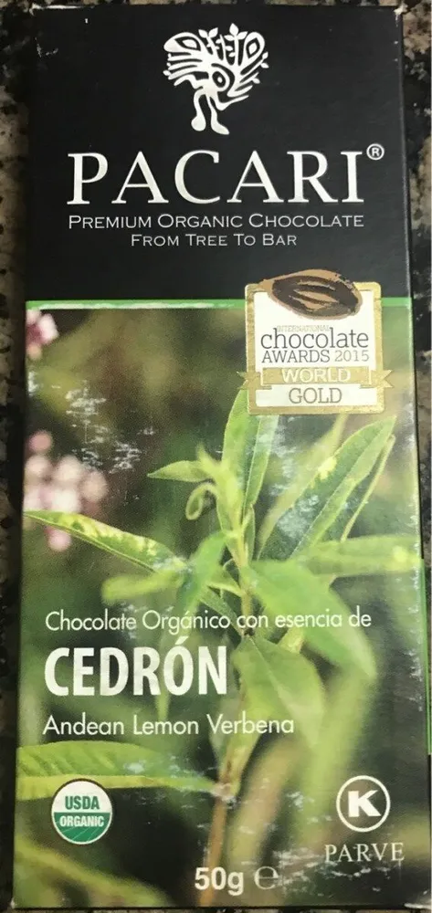 Chocolate organico con esencia de cedron