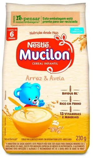 Cereal Infantil Arroz Aveia Mucilon Pacote 230g