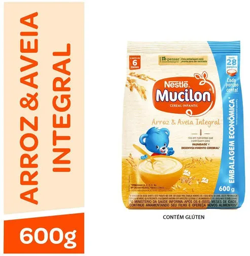 Cereal Infantil Arroz E Aveia Mucilon Pacote 600g Embalagem Econômica