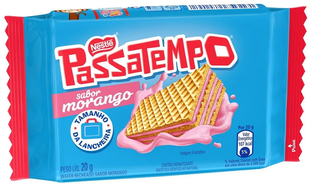 Biscoito Wafer Recheio Morango Passatempo Pacote 20g