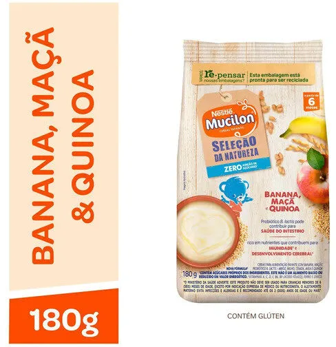 Cereal Infantil Banana, Maçã E Quinoa Mucilon Seleção Da Natureza Pacote 180g
