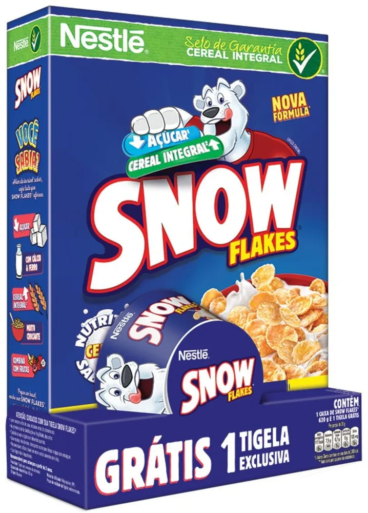 Kit Cereal Matinal Snow Flakes 620g Grátis Tigela Exclusiva Embalagem Econômica