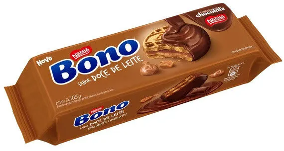 Biscoito Recheio Doce De Leite Cobertura Chocolate Ao Leite Bono Pacote 109g