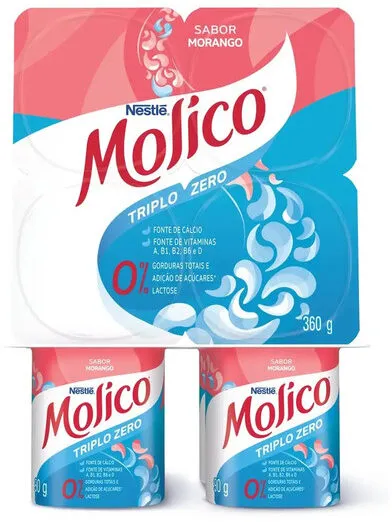 Iogurte Morango Zero Lactose Molico Bandeja 360g 4 Unidades