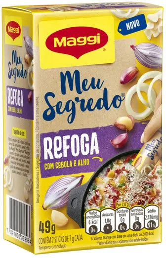 Tempero Granulado Refoga Cebola E Alho Maggi Meu Segredo Caixa 49g 7 Unidades