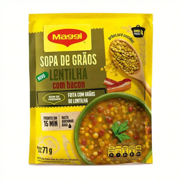 Sopa Grãos Lentilha Com Bacon Maggi Pacote 71g