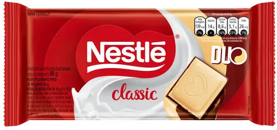 Chocolate Ao Leite E Branco Duo Classic Pacote 90g