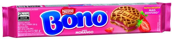 Biscoito Recheio Morango Bono Pacote 90g