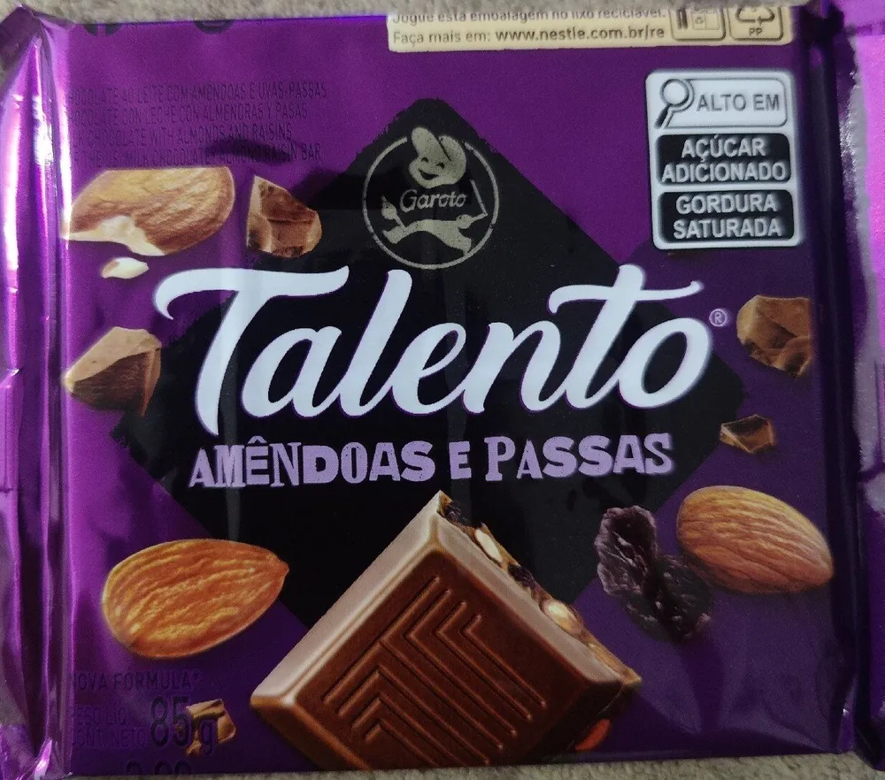 TABLETE TALENTO AMEND PASSAS 85G GAROTO