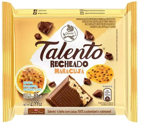 Chocolate Ao Leite Recheio Maracujá Garoto Talento Pacote 85g