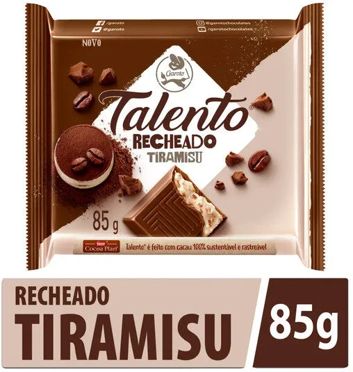 Chocolate Ao Leite Recheio Tiramisu Garoto Talento Pacote 85g