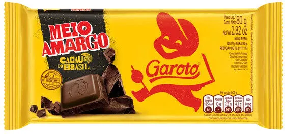 Chocolate Meio Amargo Garoto Pacote 80g