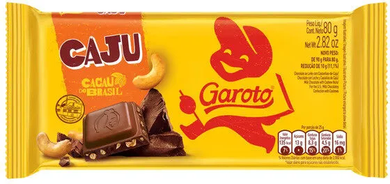 Chocolate Ao Leite Com Castanha De Caju Garoto Pacote 80g