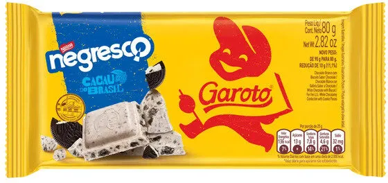 Chocolate Branco Com Biscoito Negresco Garoto Pacote 80g