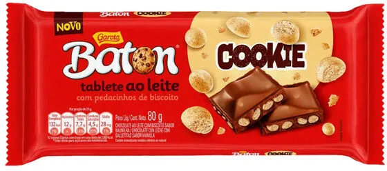 Chocolate Ao Leite Com Cookies Garoto Baton Pacote 80g