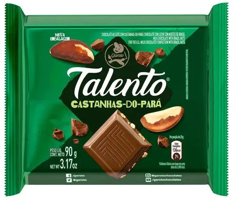 Chocolate Talento Ao Leite Com Castanhas Do Pará 12unidade X
