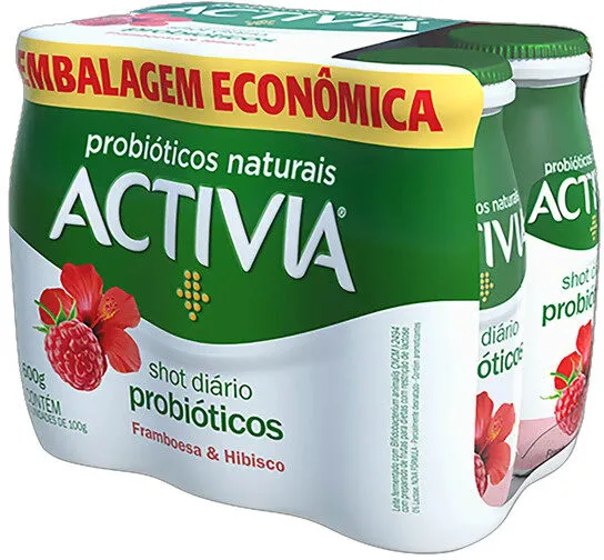 Pack Leite Fermentado Desnatado Framboesa Hibisco Zero Lactose Activia Shot Diário Frasco 600g 6 Unidades Embalagem Econômica
