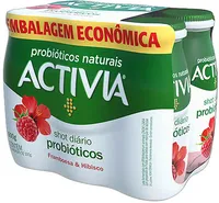 Pack Leite Fermentado Desnatado Framboesa Hibisco Zero Lactose Activia Shot Diário Frasco 600g 6 Unidades Embalagem Econômica