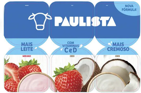 Iogurte Integral Morango Coco Paulista Bandeja 510g 6 Unidades
