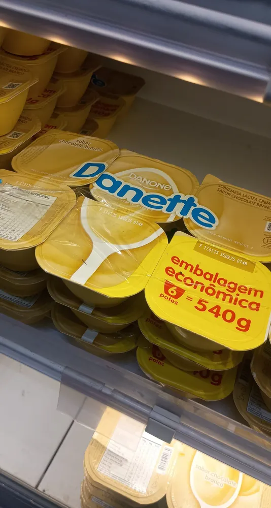 Sobremesa Láctea Chocolate Branco Danette Bandeja 540g 6 Unidades Embalagem Econômica