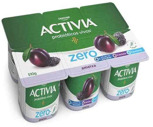 Leite Fermentado Desnatado Ameixa Zero Lactose Activia Zero Bandeja 510g 6 Unidades
