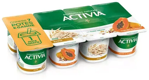 Leite Fermentado Integral Aveia Mamão E Cereais Activia Bandeja 800g 8 Unidades Grátis 1 Unidade
