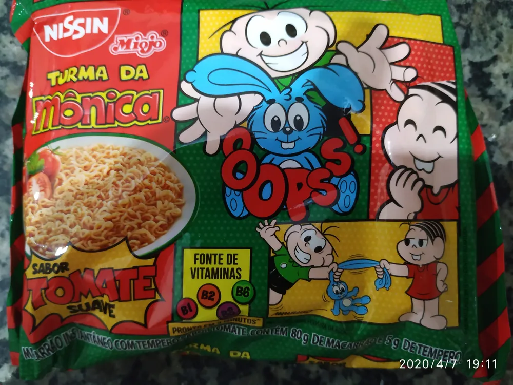 Macarrão Instantâneo Lámen Tomate Suave Turma Da Mônica Nissin Miojo Pacote 85g
