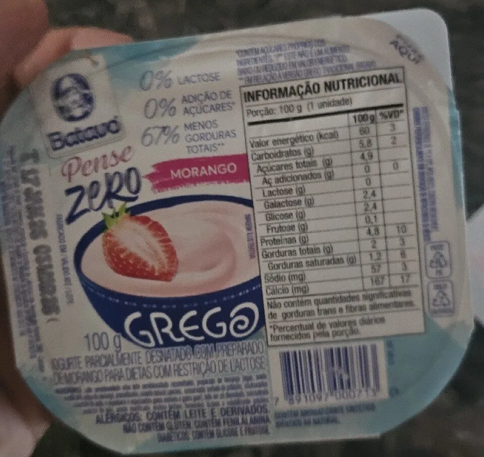 Iogurte Parcialmente Desnatado Grego Morango Zero Lactose Batavo Pense Zero Pote 100g