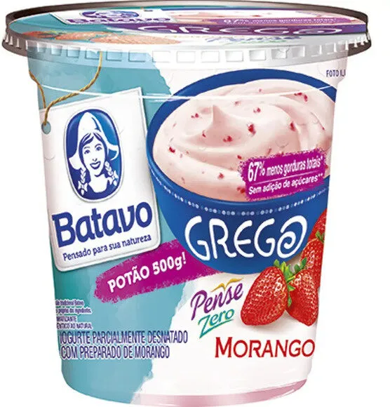Iogurte Parcialmente Desnatado Grego Morango Zero Lactose Batavo Pense Zero Pote 500g